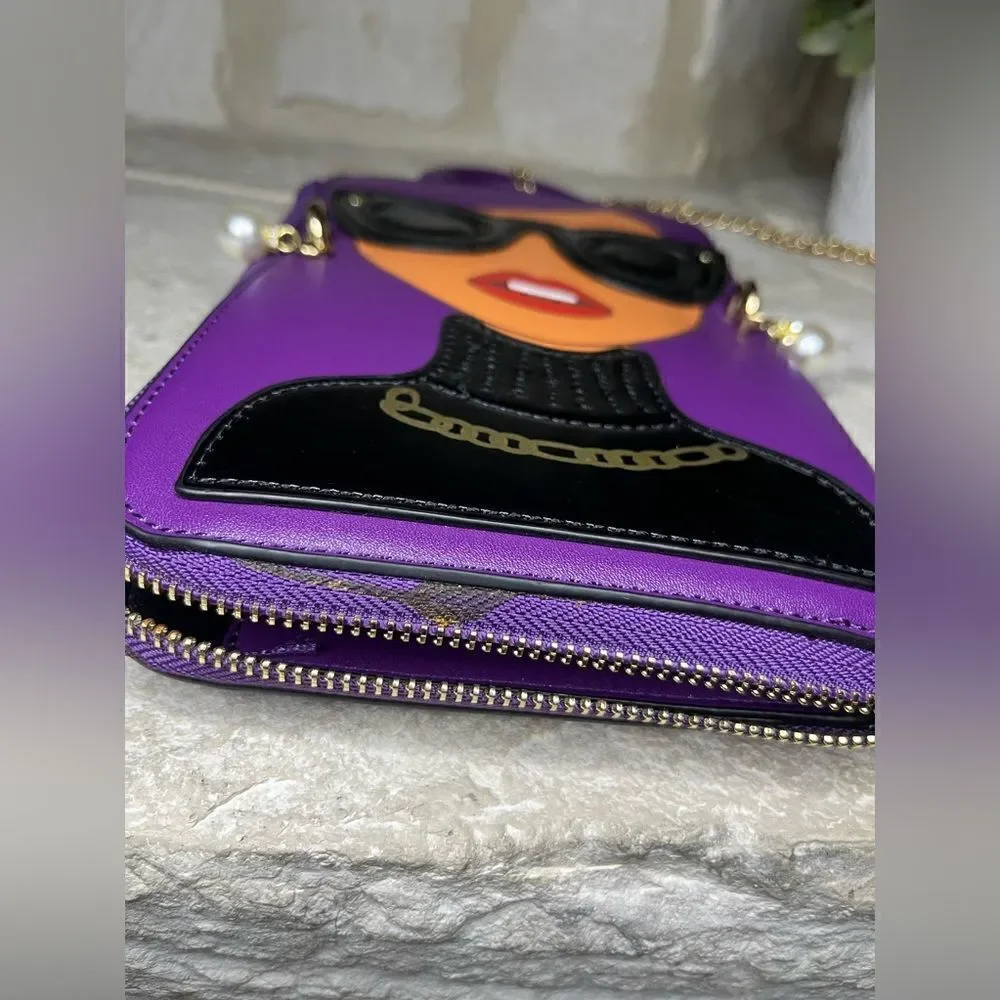 Novelty Lady Face Shoulder Bag faux Leather Messenger Travel Handbag (Purple)